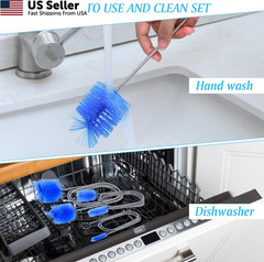 Flexible Long Drain Brush Set, Premium 3 Piece Kit with Double Large, Blue