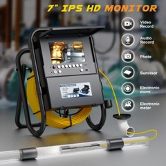 HD 1080P Sewer Pipe Inspection Camera with Keyboard Meter Counter 7&Prime; Monitor 50M