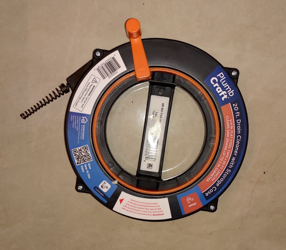 Plumb Craft 20-FT Sink Drain Cleaner:1/4 Flat Steel Storage Case+winding Handle