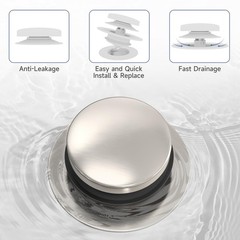 Brushed Nickel Universal Tip Toe Tub Stopper, Pop Up Bathtub