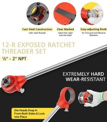 36475 12-R Exposed Ratchet Pipe Threader Kit w/6 Dies, 1/2&rdquo; NPT to 2&rdquo; NPT