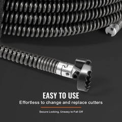 VEVOR Sectional Drain Cleaning Cable 66FTx5/8In & 7 Cutters for 0.8&Prime;-3.9&Prime; Pipes