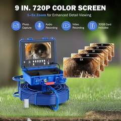 9&Prime; Self-Leveling Sewer Camera w 512Hz 230ft/70m Digital Length Counter 32GB IP68
