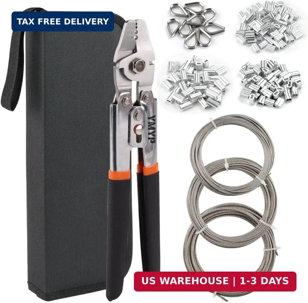 Up to 2.2mm Wire Rope Crimping Tool Kit, 99FT Stainless Steel Wire Rope (3 Sizes