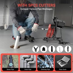 50FT x 1/2In Heavy Duty Drain Cleaner Machine Portable Auger Sewer Snake 250W