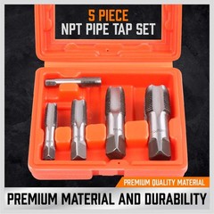 Horusdy 5-Piece Npt Pipe Tap Kit Heavy-Duty Storage Case Premium Carbon Steel