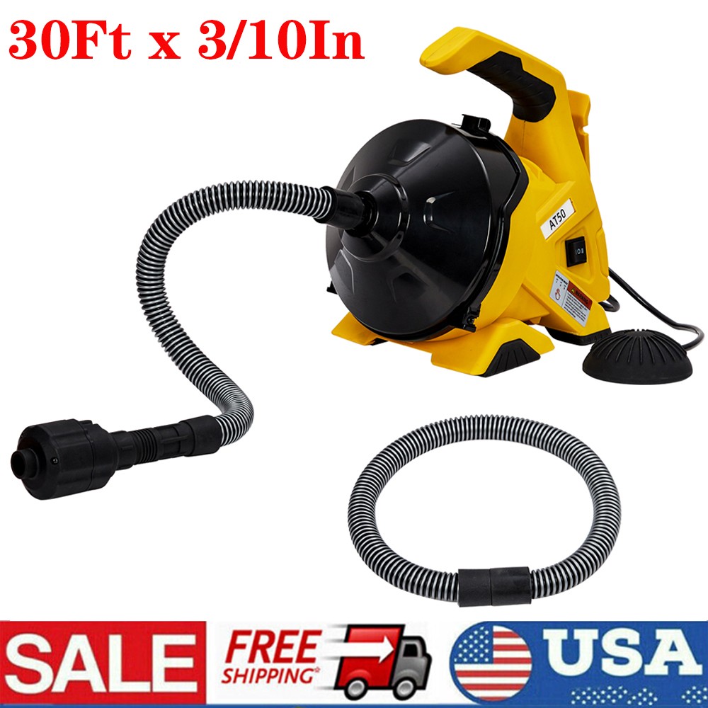 30Ft x 3/10&Prime; Drain Cleaner Machine for 3/4In &ndash; 2In Pipe Drain Auger Sewer Snake