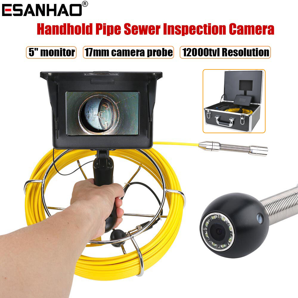 Drain Sewer Camera Pipe Inspection Camera 1200TVL 17mm IP68 50M 5inch Handheld