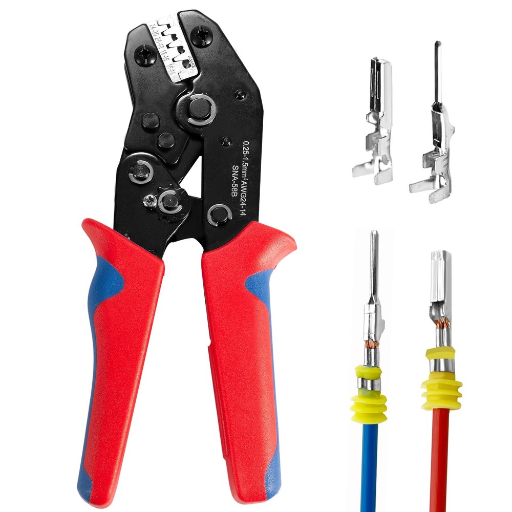 Wire Crimping Tool with Ratchet, Amliber Ratchet Crimper for Red