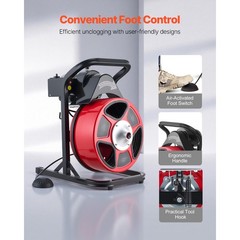 Uimoso Drain Cleaning Machine 50FT x 1/2Inch Manual Feed Snake with 4 Cutters