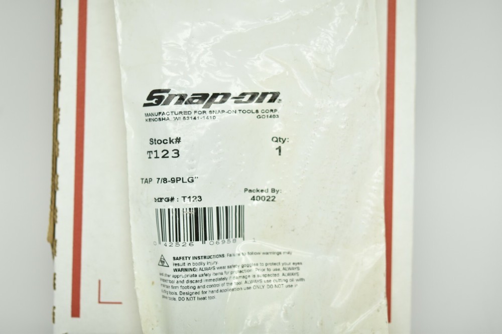 Snap-On T123 7/8 x 9 NC Tap Unused