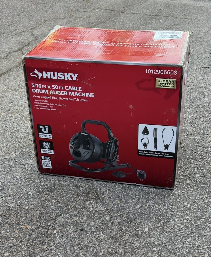 Husky 5/16 in X 50 ft Cable Drum Machine Auger For Drain Cleaning 1012906603