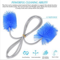 Flexible Long Drain Brush Set, Premium 3 Piece Kit with Double Large, Blue
