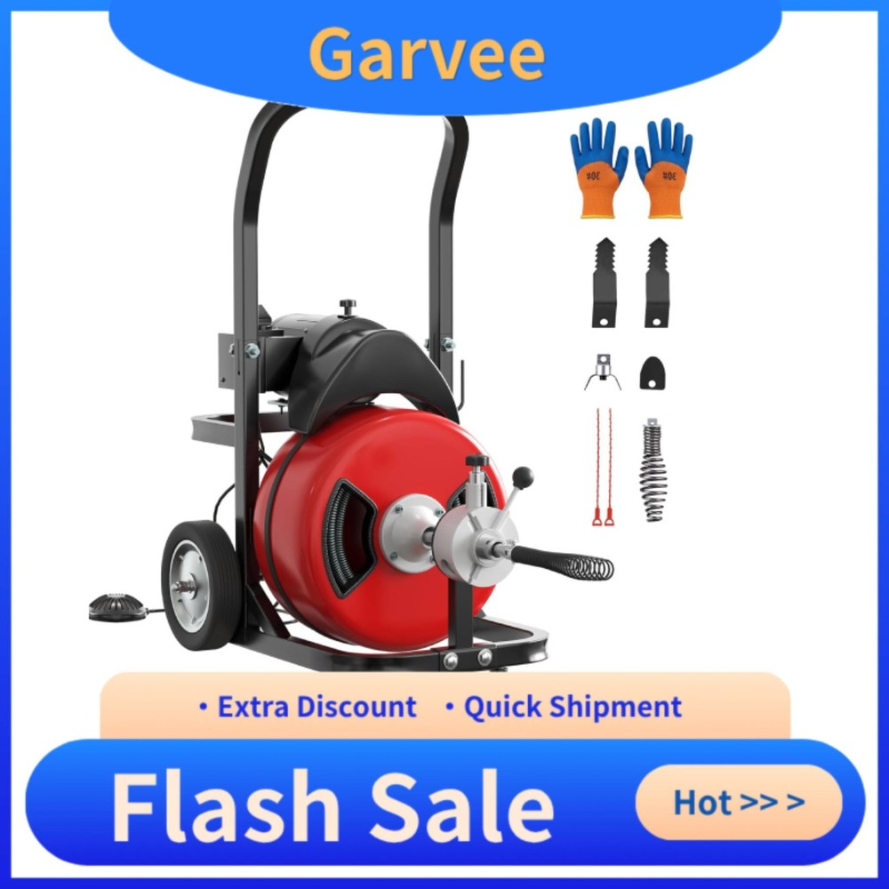 Wheeled Portable Electric Drain Cleaning Machine Rated 370W Comes With 100FT x 1