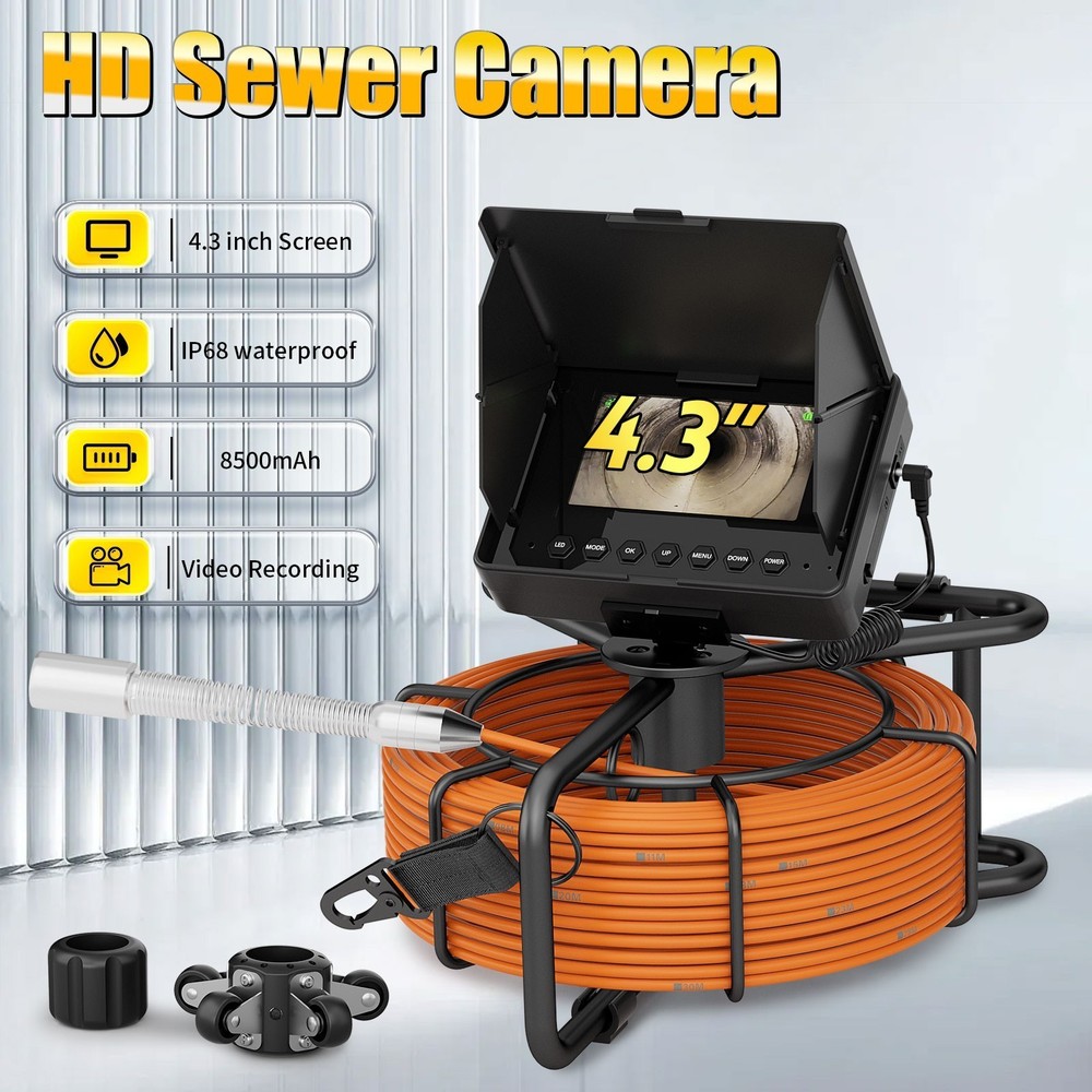 30M Sewer Pipe Inspection Camera 4.3&Prime; Monitor Drain Sewer Pipeline Endoscope