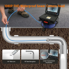 Sewer Camera, Self-Leveling Borescopes Plumbing with Transmitter 9&Prime; Screen 1080P