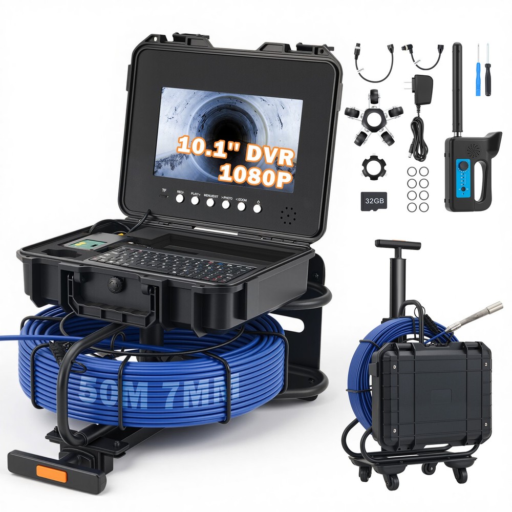10.1 in. Self-Leveling Sewer Inspection Camera Locator Wheels Handle 165ft/50m