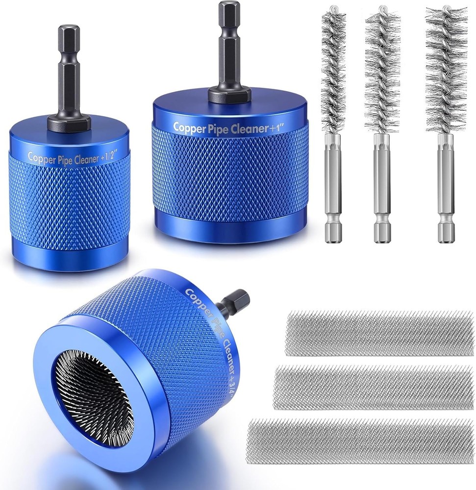 1/2&Prime;, 3/4&Prime;, 1&Prime; Copper Pipe Cleaner for Drill Set Includes External Stainless Ste