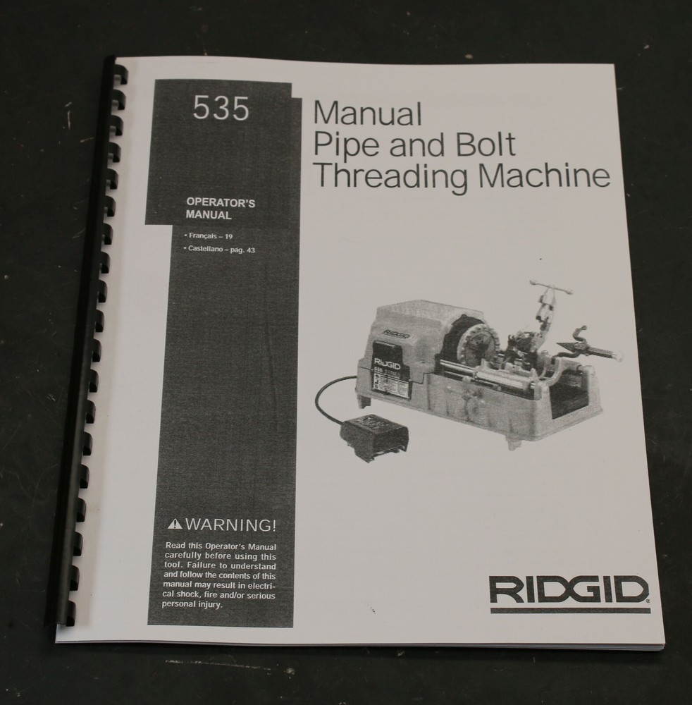 Ridgid Model 535 Pipe & Bolt Threader Machine Operator&rsquo;s Manual Pipe Plumbing
