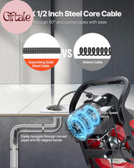 Drain Cleaner Machine 75 FT X 1/2 Inch, Sewer Snake Auger Manual Feed with 4 Cut