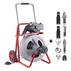 VEVOR Drain Cleaner Machine 75FT x 3/8 Inch Auto Feed with Wheels & 8 Cutters