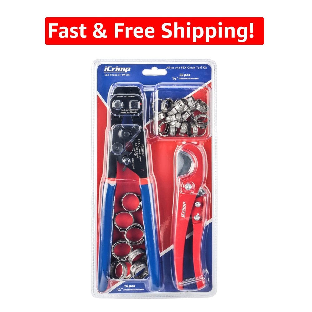 All-in-One Ratchet PEX Cinch Tool with Clamps & Pipe Cutter for Precise Plumbing