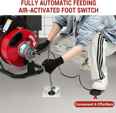 Portable 100ft Drain Cleaner Machine with 8 Cutter Heads & Foot Switch