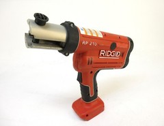 RIDGID RP 210 Compact Press Tool Kit w/ 1/2&Prime;, 7/8&Prime;, 1-5/8&Prime; PPC Jaws, Batteries+