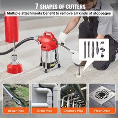 120FT x 5/8&Prime; Drain Auger w/370W 7 Cutters