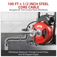 100Ft X 1/2 Inch Cable Portable Electric Drain Cleaner 370W Sewer Snake Machine