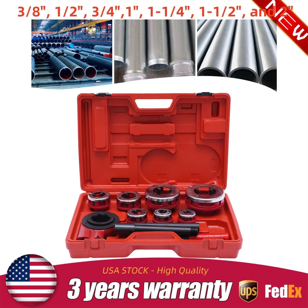 BSPT Pipe Threader 3/8&Prime; to 2&Prime; Dies Set Threading Tool Ratchet w/ Handle 7-Sizes