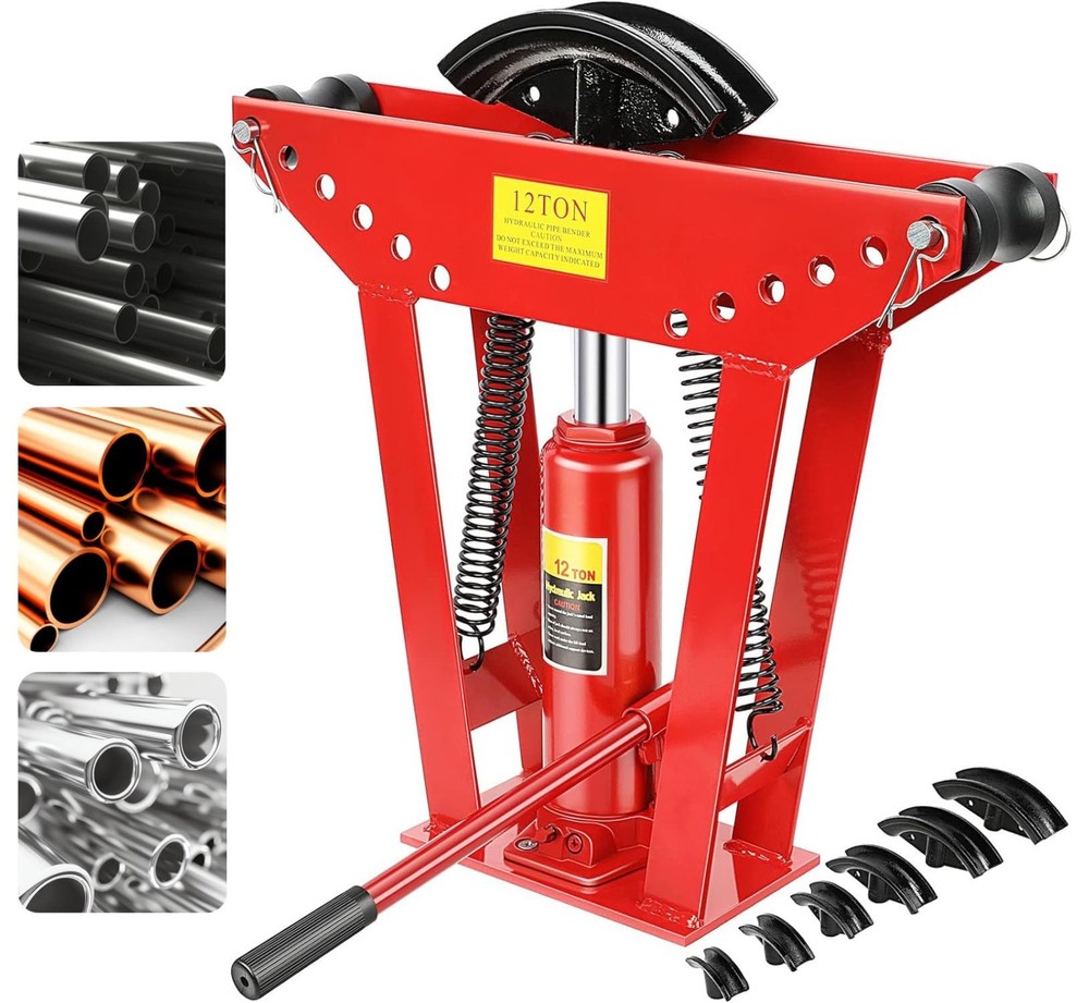 12 Ton Hydraulic Pipe Bender with 6 Dies for Steel Iron Metal Tubing