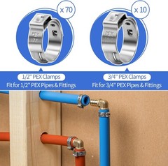 Pex Crimping Clamp Cinch Tool + Pipe Cutter with 1/2&Prime;, 3/4&Prime; Hose Fitting Clamps