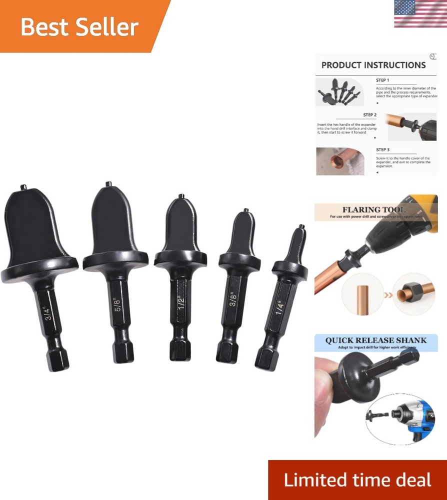 5-Piece HVAC Spin Flaring Tool Set &ndash; Hex Shank Swaging Drill Bits for Precision