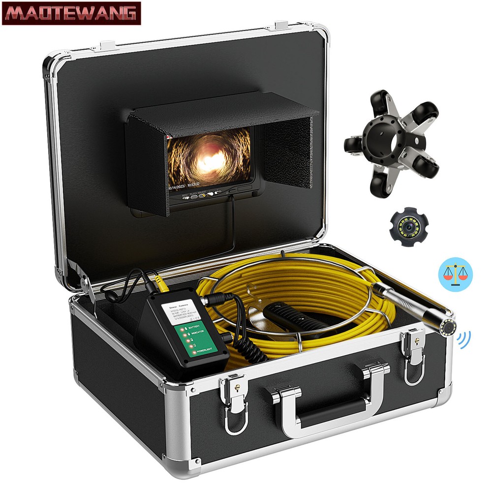 7&Prime; HD 50M Sewer Pipe Inspection Camera with 512HZ Transmitte Auto Self Leveling