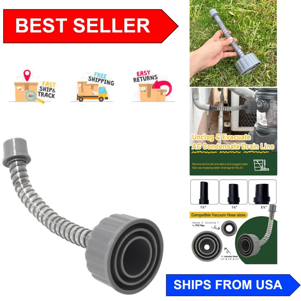 A/C Drain Lines Cleaner Tool: Efficient Vacuum Attachment, 9-Inch Length, Gray