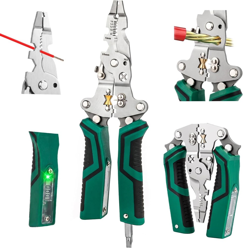 18-In-1 Foldable Wire Stripper Pliers &ndash; 12-220V AC/DC Dual Range, Continuity Tes
