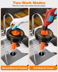 Drain Auger 25 Ft, Auto Feed Plumbing Snake Hair Clog Remover with Drill Adapter