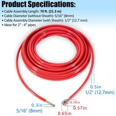 64348 Cable with Sheath & Coupling 70ft. For RIDGID K9-204 FlexShaft Machine