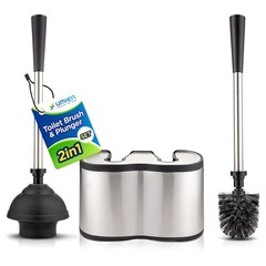 UMIEN Toilet Brush and Plunger Set 18-in &ndash; Updated 2025 1 pack, Satin Nickel