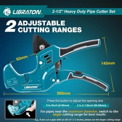 LIBRATON 2-1/2&Prime; Ratchet PVC Pipe Cutter, 2 Adjustable Ranges PVC Cutter | Heavy-