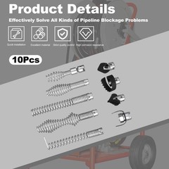 10 Pcs Drain Snake Drill Attachments Drain Auger Cutter Kit for Heavy-duty Ca&hellip;